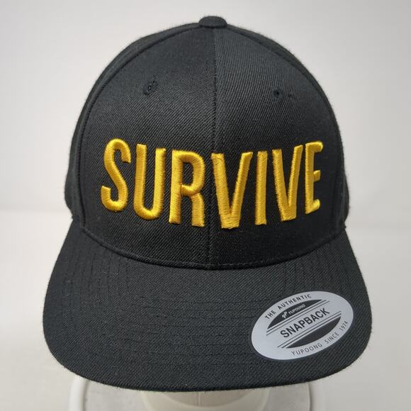 Survive Snapback Hat Black One Size Adjustable Embroidered Yupoong - Picture 2 of 9